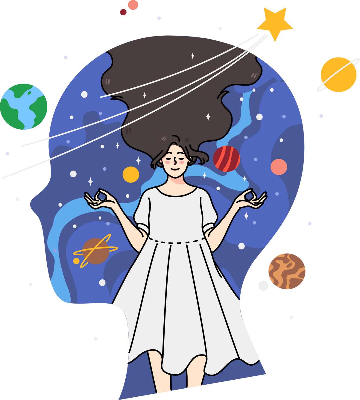 Huge Head with Mindful Woman inside